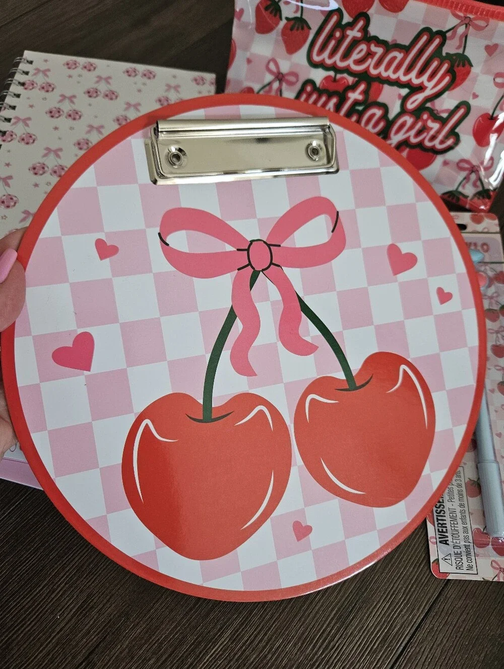 Cherry-Print 8-Piece Stationery Set + Bag Charm - Home School Office Supplies